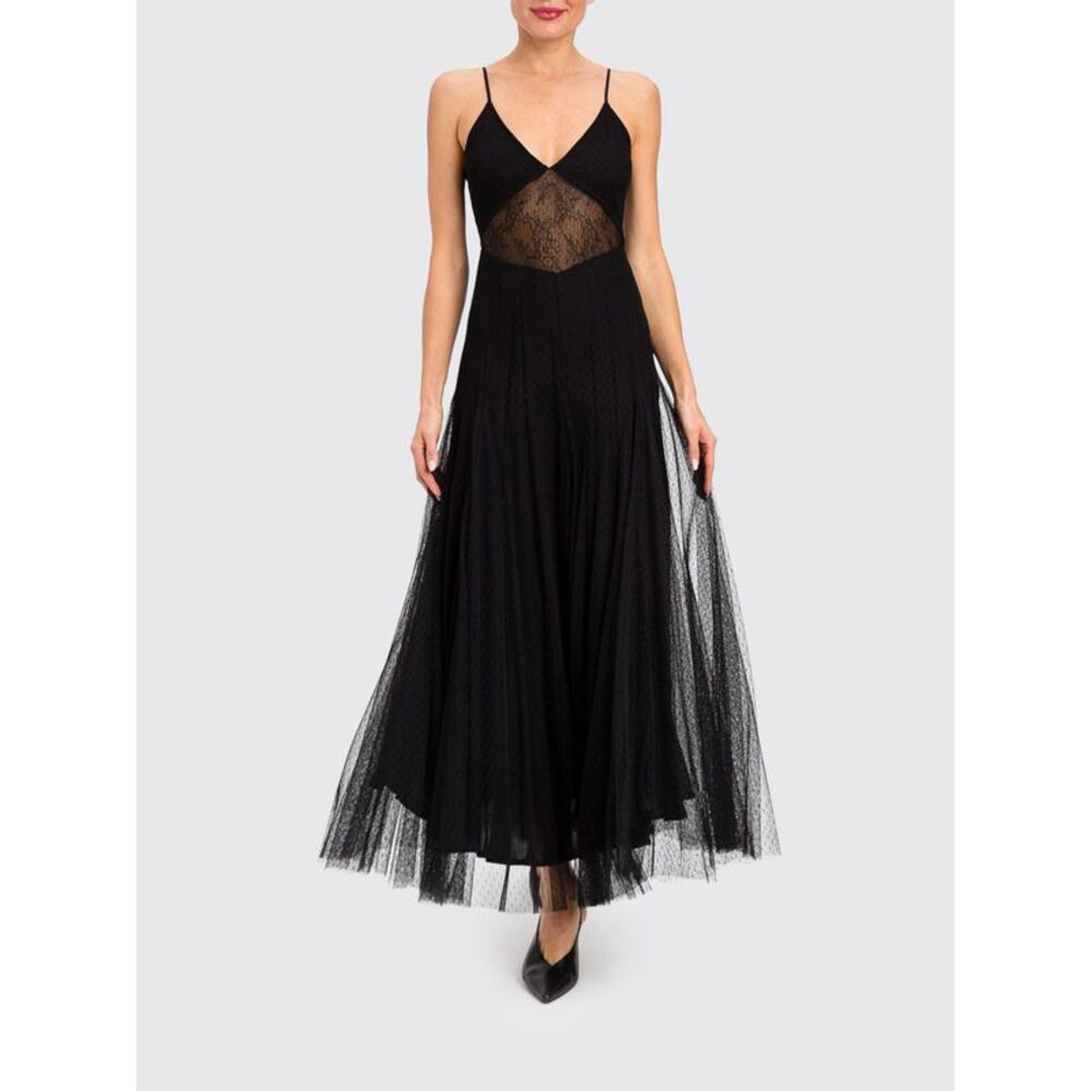 Twinset Women Twinset V-Neck Tulle And Lace Long Ceremony Gown With Thin Straps